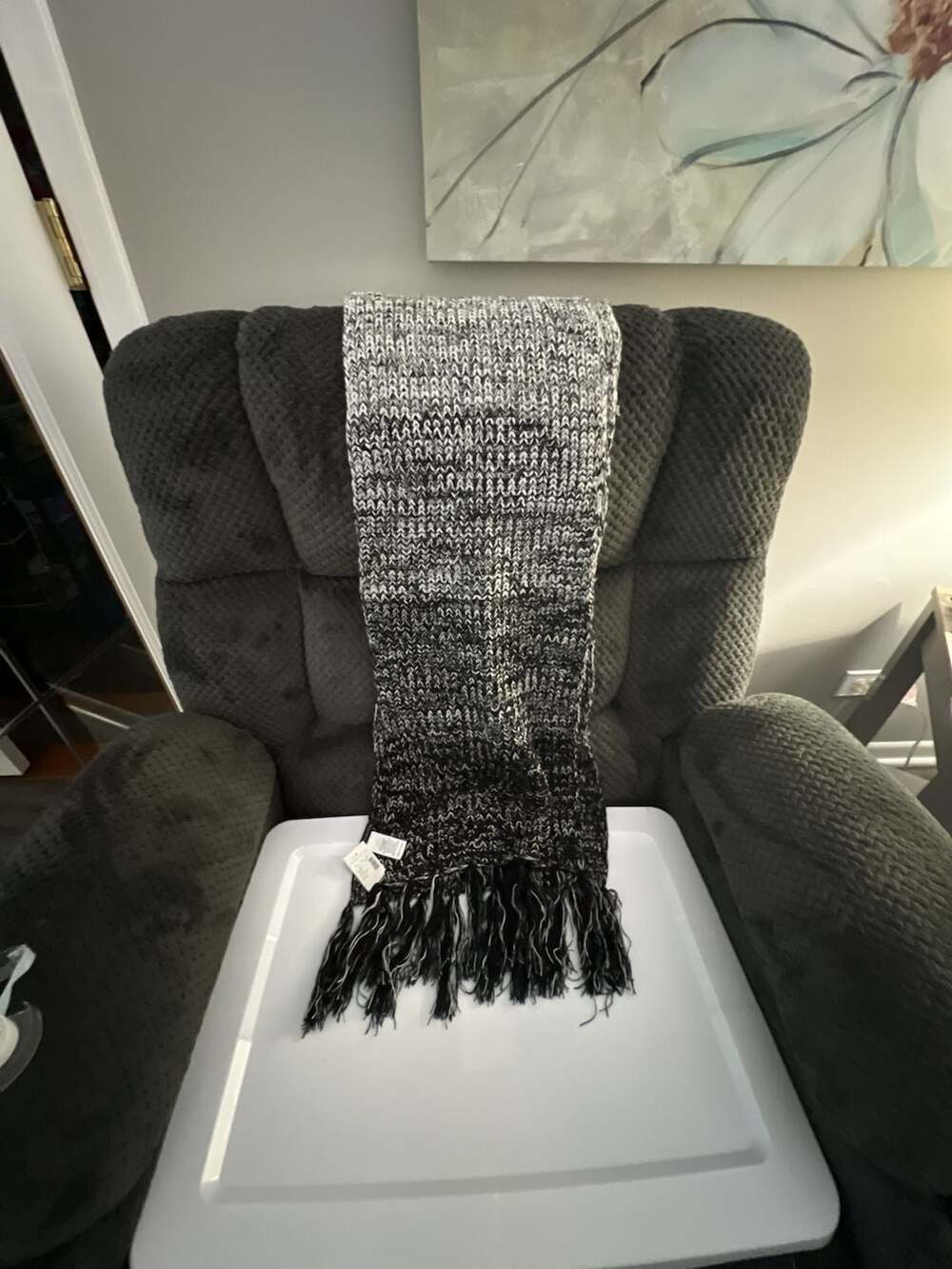 Maurices Black and Grey Ombre Chunky Knit Tassel Fringe Scarf